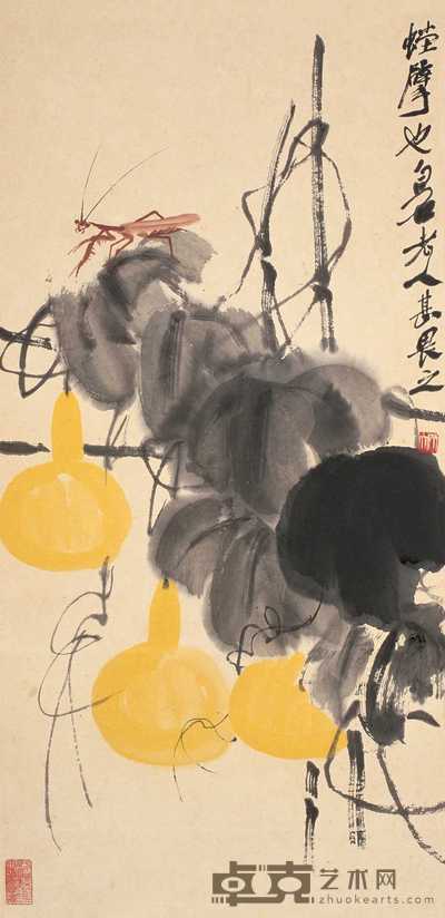齐白石 螳螂葫芦 立轴 68×34cm